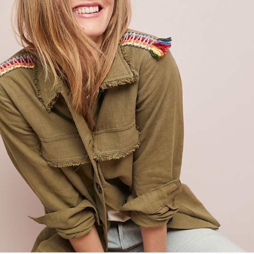 Anthro Moon River Fringe Trim Utility Jacket
